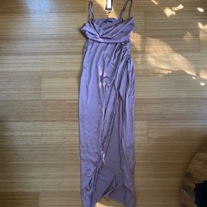 NASTY GAL lilac satin silky slit cowl neck dress